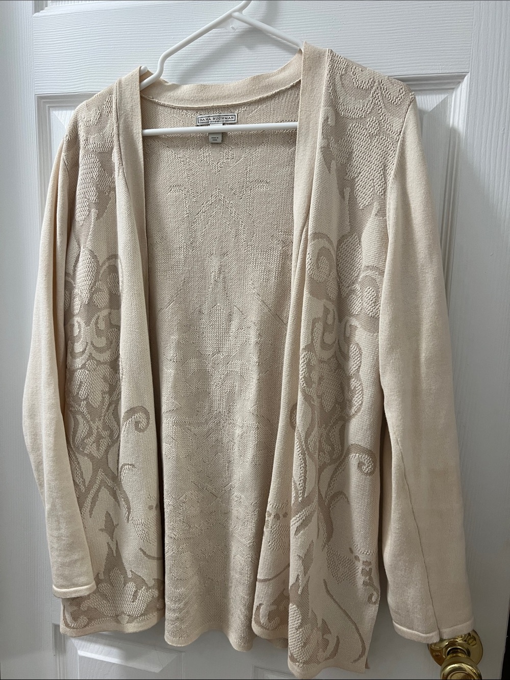 Dana Buchman Neutral Cream Open-Front Jacquard Cardigan